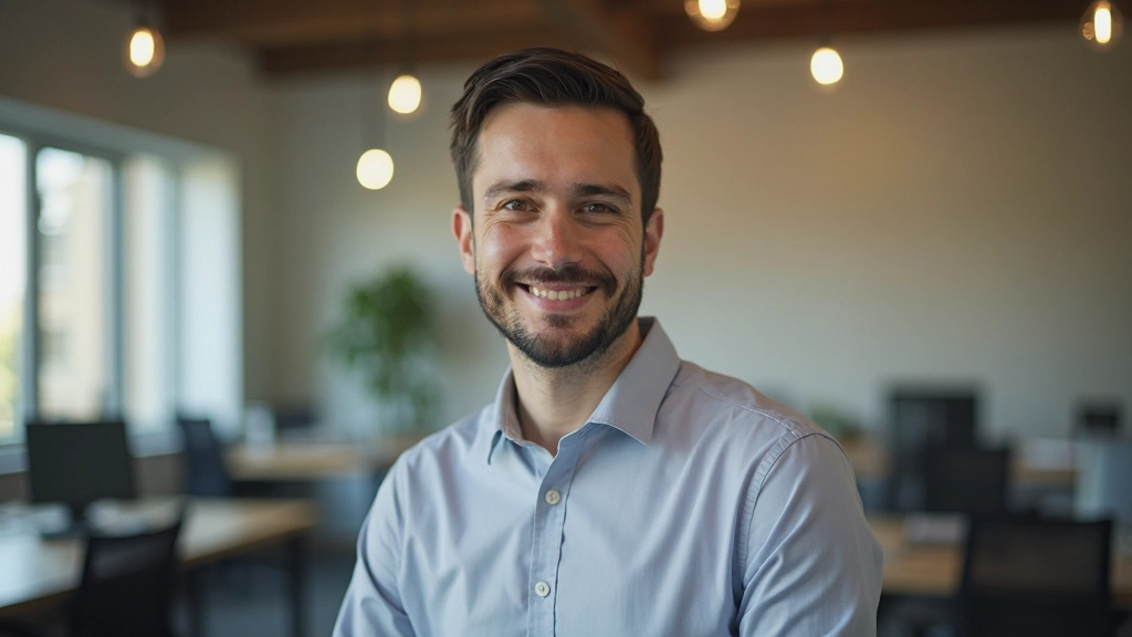 Person practicing conversation while making eye contact and smiling naturally