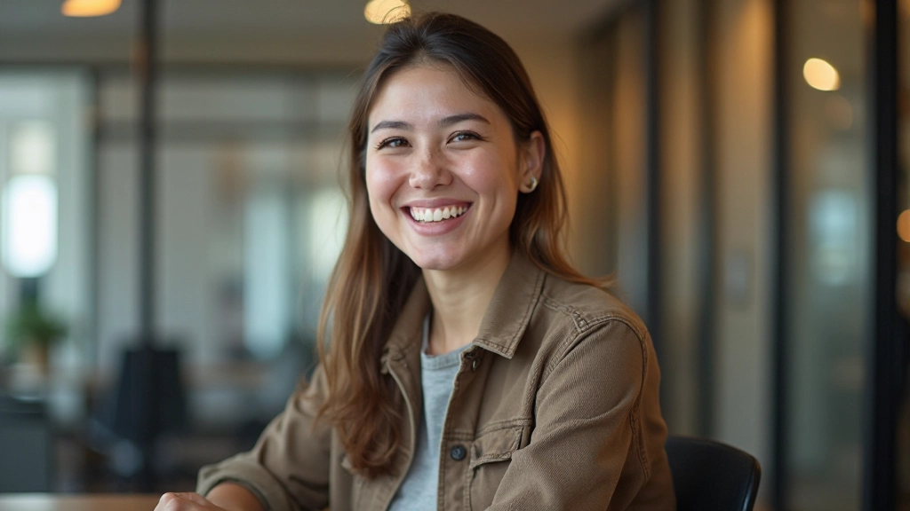 Person engaged in conversation practice, smiling and speaking naturally with confident body language